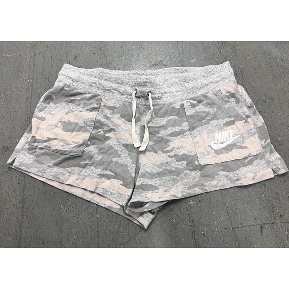 Nike Pants - Nike Shorts Womens XL Gray Pink Camo Graphic Logo Pocket Drawstring Gym Workout